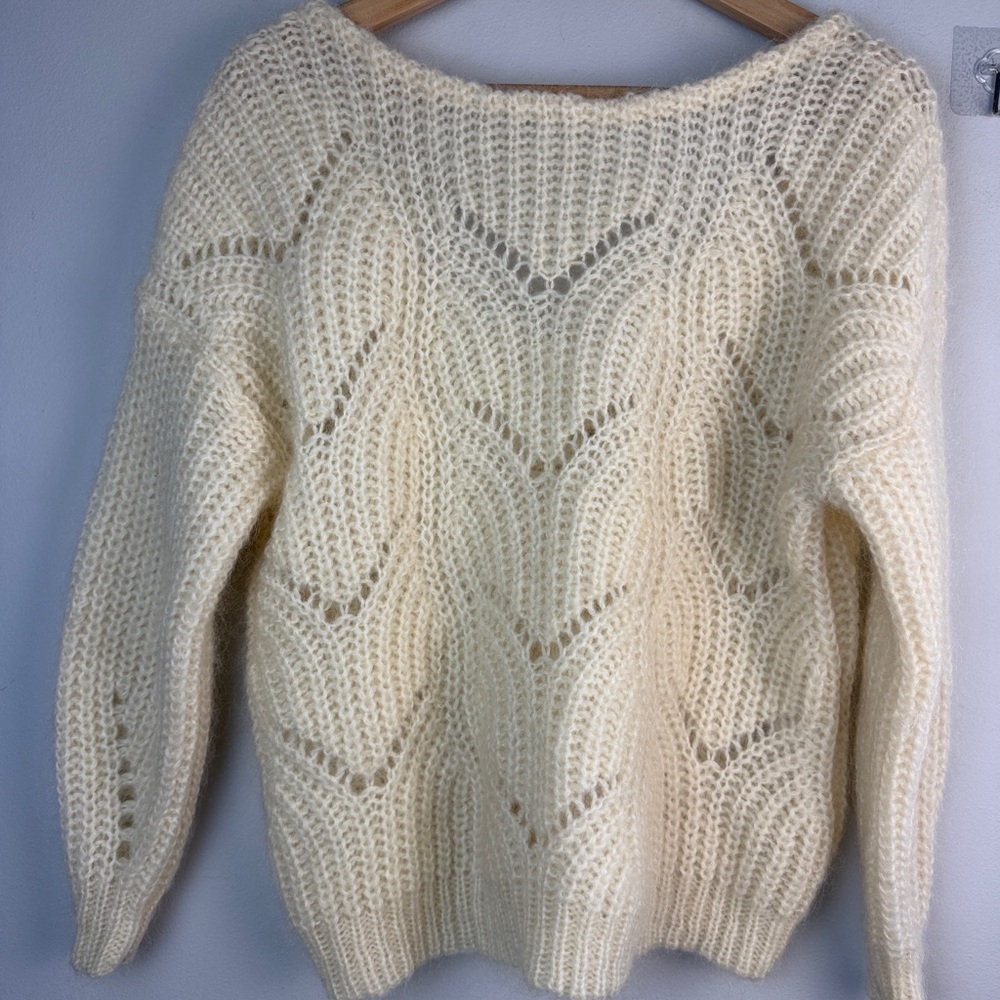 Sezane Pull Simone Knit Jumper Sweater Open Knit XS Mohair Wool Clean Beauty - Picture 16 of 16